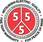 Mitsubishi Electric 5 year warranty logo