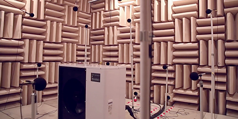 Testing sound level outdoor unit in anechoic chamber