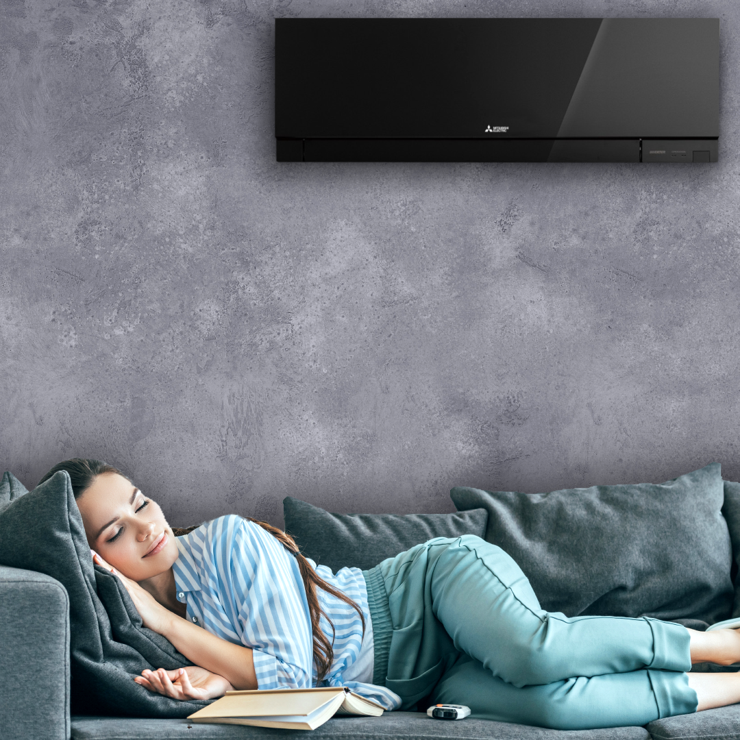 Woman relaxing with new air conditioner